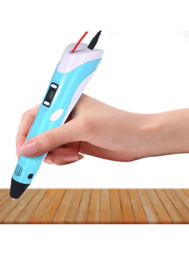 Yuwell 3D Printing Pen with Display for Kids & Beginners, 3D Pen 2 with PLA Filament Starter Kit, Drawing & Modeling Pen with LCD Screen, Ultrasonic Sealed Nozzle, Educational STEM Gift with Project Guide & Charger Blue - Image 1